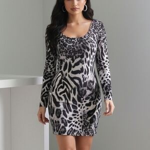 Elegant Animal Print Long Sleeve Dress